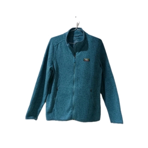 L.L. Bean Jackets & Blazers - L.L. Bean Women's Marled Blue Knit Mock‎ Neck Hiking Sweater L Full Zip